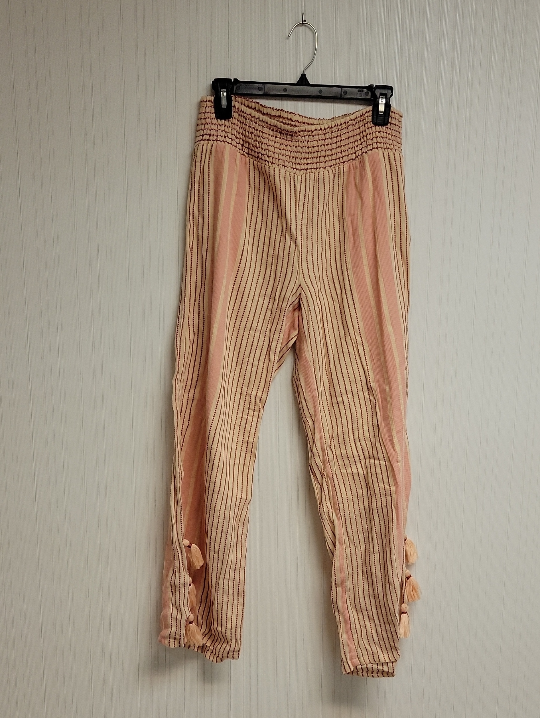 Soft Surroundings Blush Pink Striped Smocked Ankle Pants With Tassels Ps
